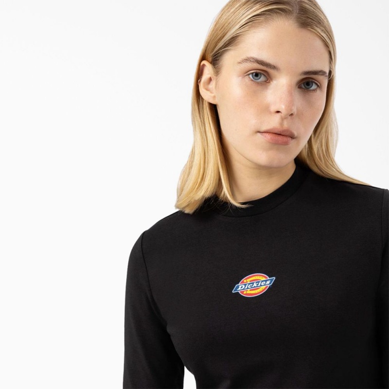 Women's Dickies Maple Valley Logo Long Sleeve Cropped T-Shirt Black | 6521490-SF