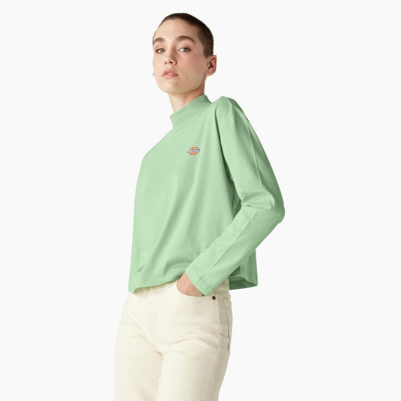 Women's Dickies Mapleton High Neck Long Sleeve T-Shirt Green | 3480796-LY