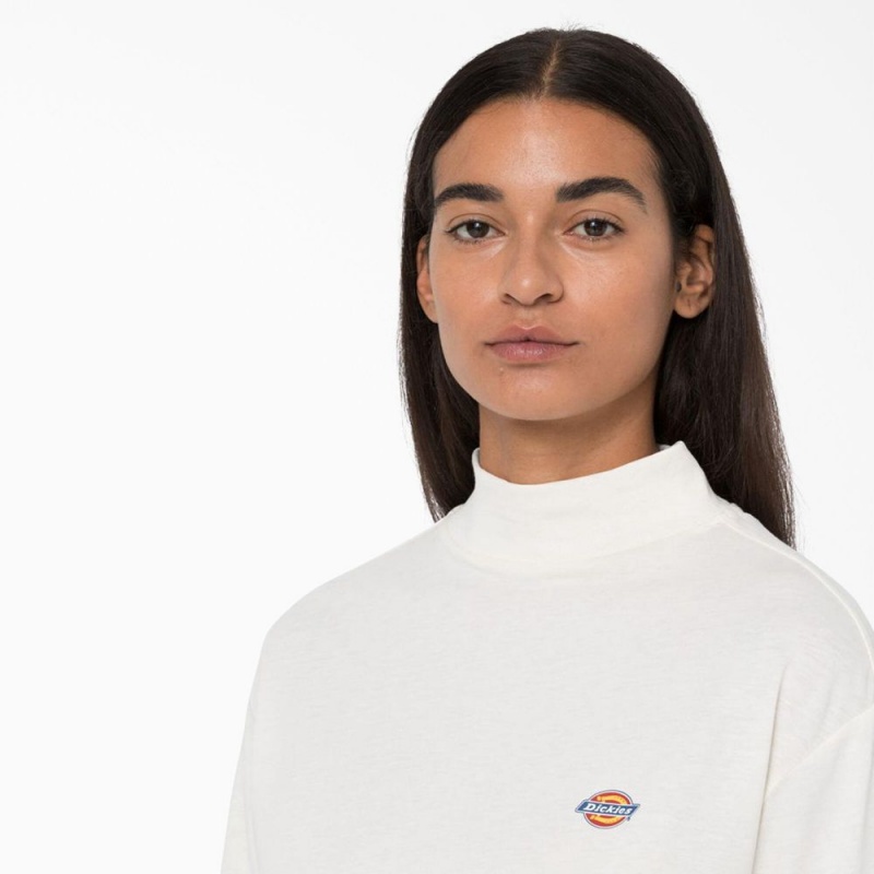 Women's Dickies Mapleton High Neck Long Sleeve T-Shirt White | 8326941-MQ