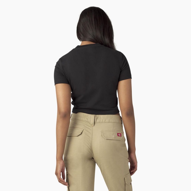 Women's Dickies Mayetta Cropped T-Shirt Black | 3910478-DT