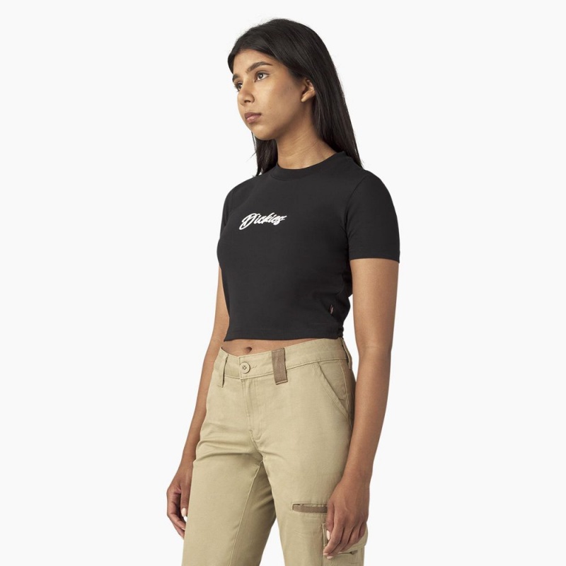 Women's Dickies Mayetta Cropped T-Shirt Black | 3910478-DT