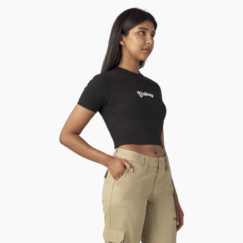 Women's Dickies Mayetta Cropped T-Shirt Black | 3910478-DT