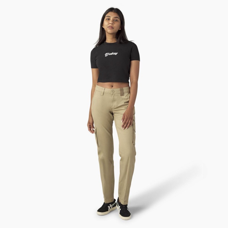 Women's Dickies Mayetta Cropped T-Shirt Black | 3910478-DT