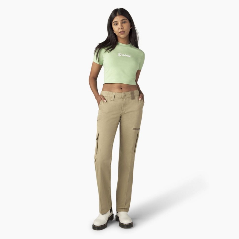 Women's Dickies Mayetta Cropped T-Shirt Green | 7820139-HI