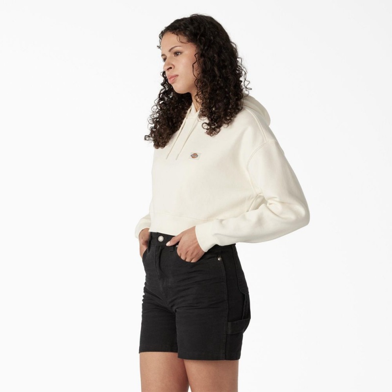 Women's Dickies Oakport Cropped Hoodie White | 5214806-JC