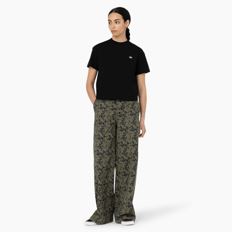 Women's Dickies Oakport Cropped T-Shirt Black | 9284017-ZH