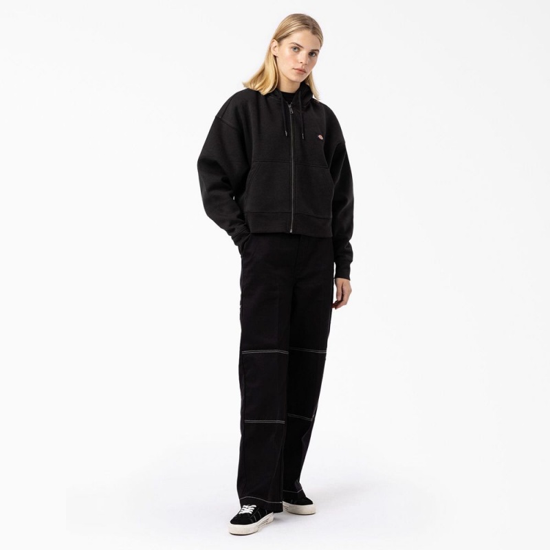 Women's Dickies Oakport Zip Hoodie Black | 5437291-ZG