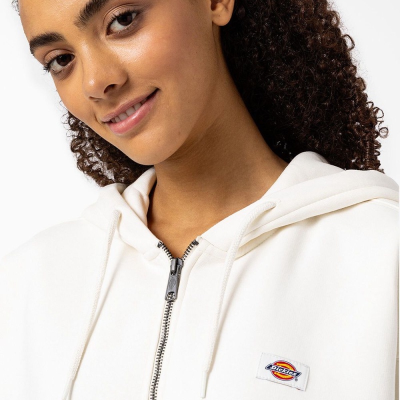 Women's Dickies Oakport Zip Hoodie White | 3810745-YT