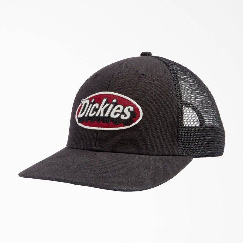 Women\'s Dickies Patch Logo Trucker Cap Black | 1652987-PS