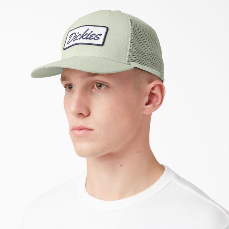 Women's Dickies Patch Logo Trucker Cap Green | 5936401-UQ