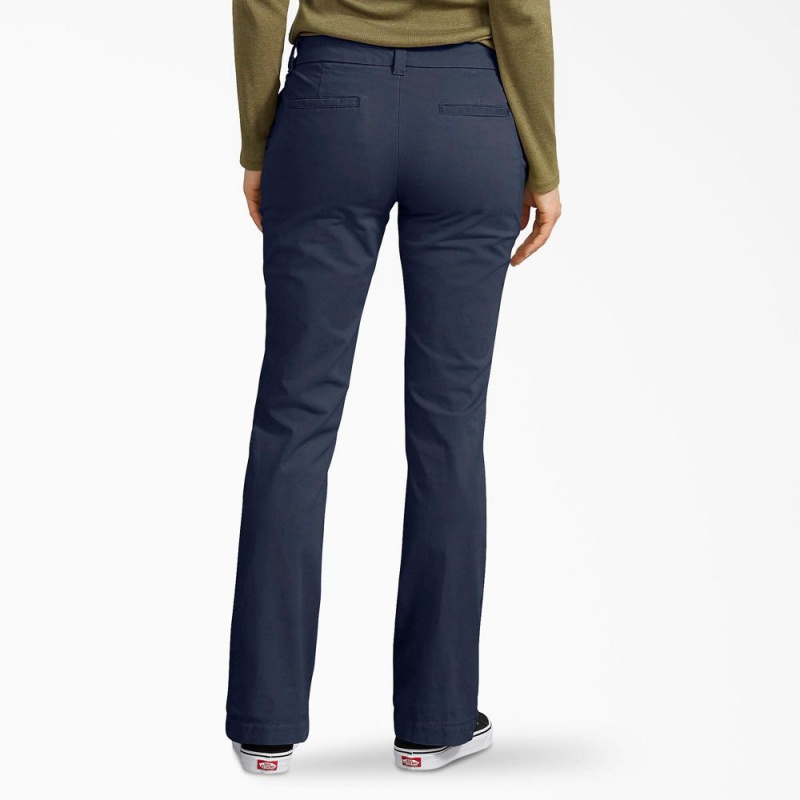 Women's Dickies Perfect Shape Relaxed Fit Bootcut Pants Navy | 0952467-HK