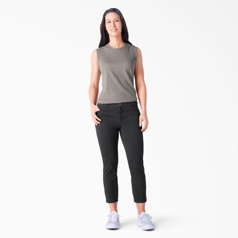 Women's Dickies Perfect Shape Skinny Fit Capri Pants Black | 9573014-NY