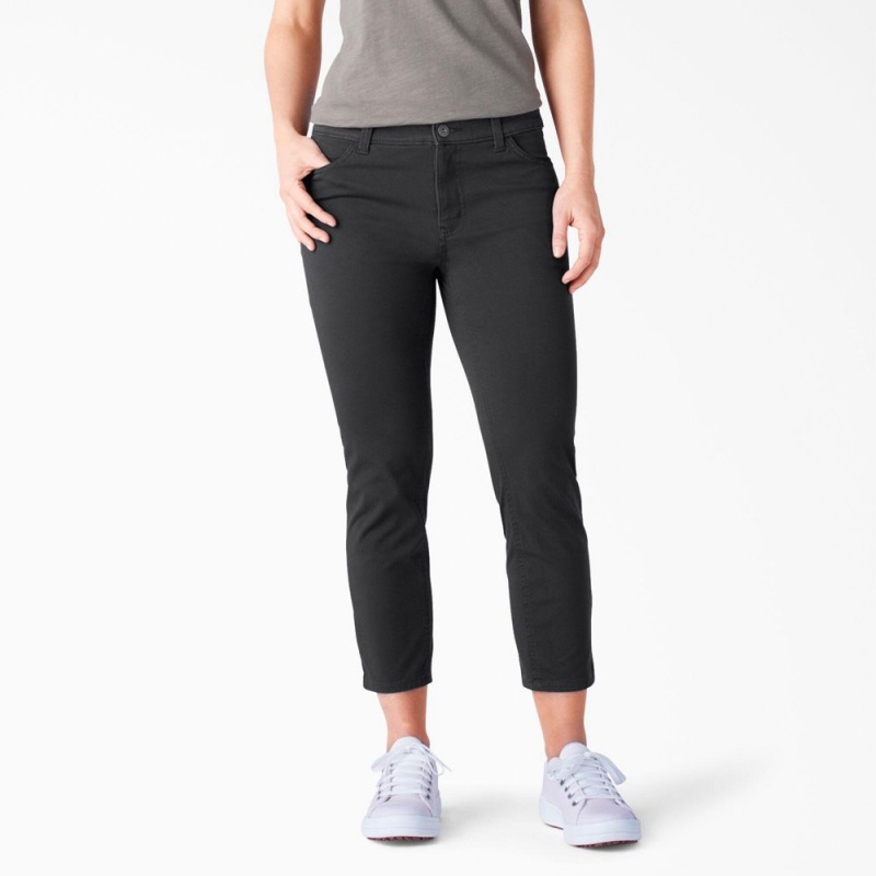 Women\'s Dickies Perfect Shape Skinny Fit Capri Pants Black | 9573014-NY