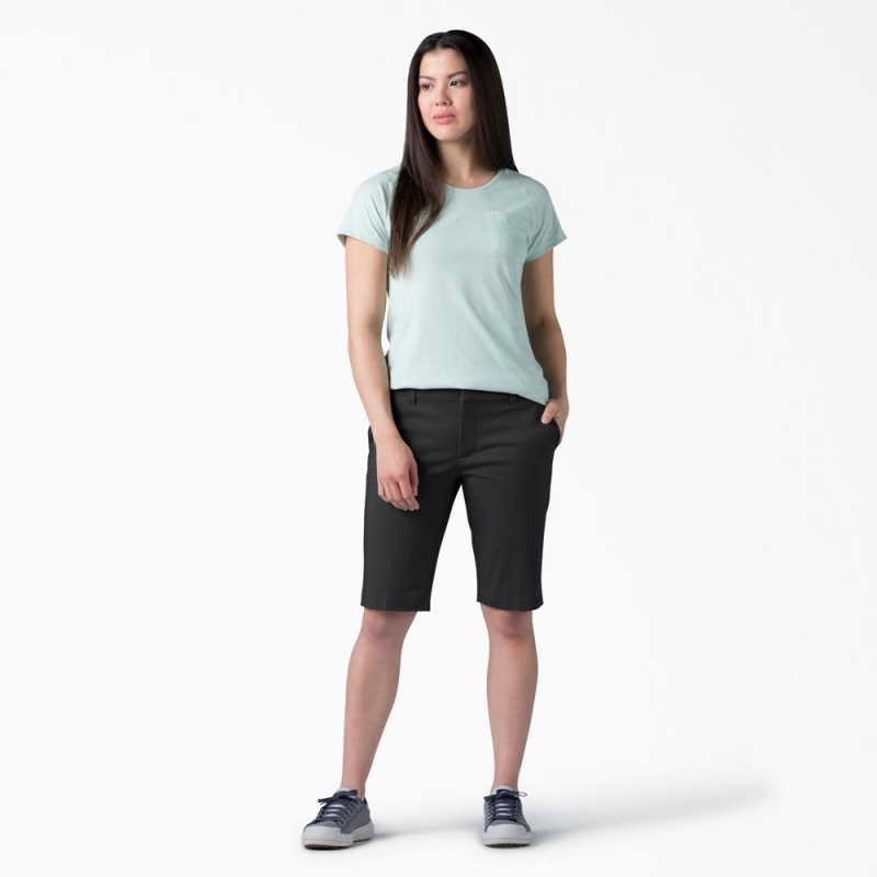 Women's Dickies Perfect Shape Straight Fit Bermuda Shorts Black | 2831049-BE