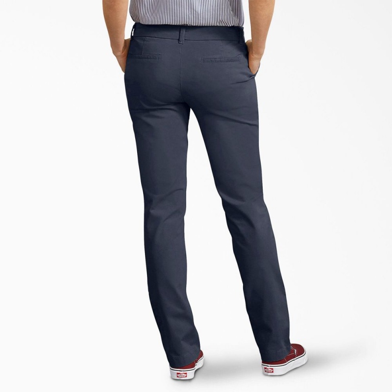 Women's Dickies Perfect Shape Straight Fit Pants Navy | 7802536-BK