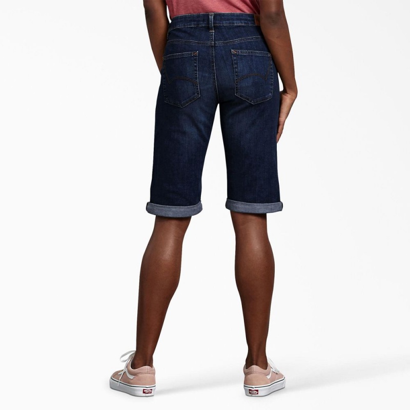 Women's Dickies Perfect Shape Straight Fit Bermuda Jean Shorts Blue | 0514692-JQ