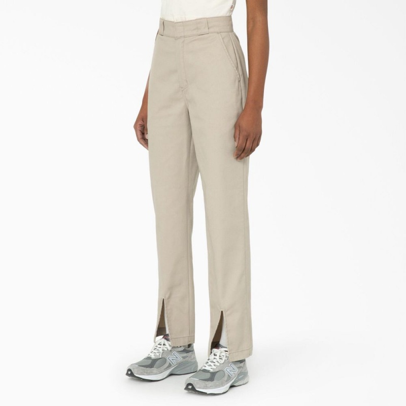 Women's Dickies Phoenix Split Hem Pants Khaki | 4069235-EI