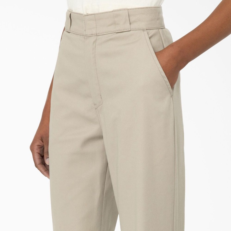 Women's Dickies Phoenix Split Hem Pants Khaki | 4069235-EI