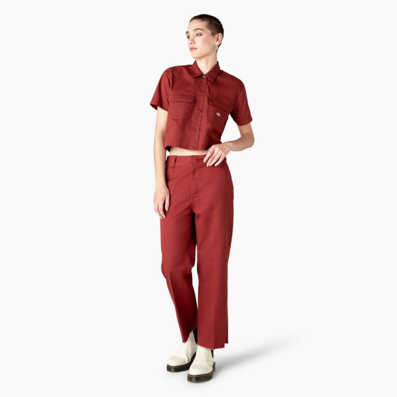 Women's Dickies Regular Fit Cropped Pants Red | 2718403-TN