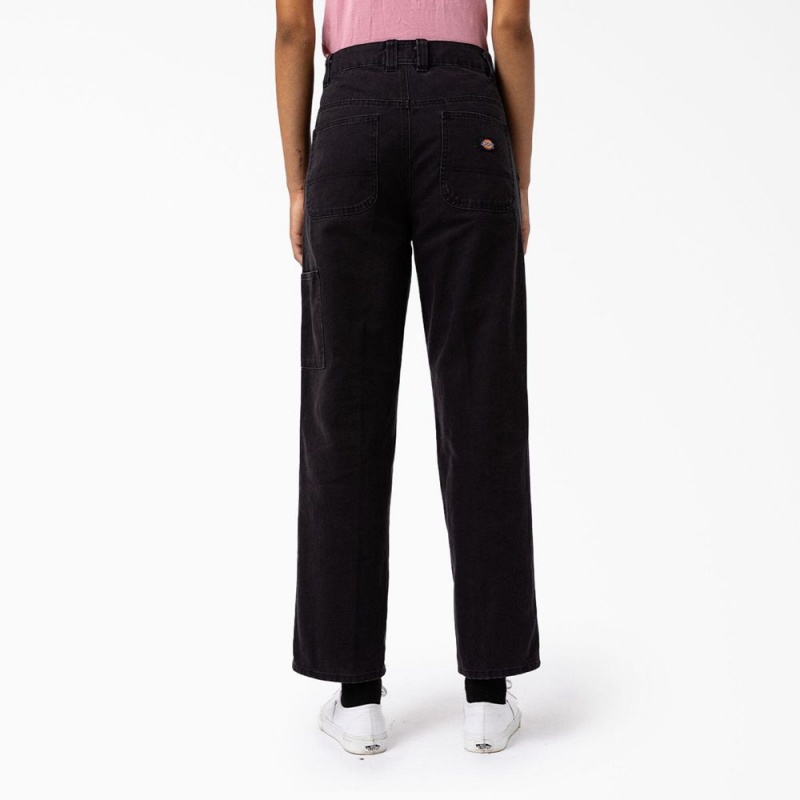 Women's Dickies Regular Fit Duck Pants Black | 0789163-MX