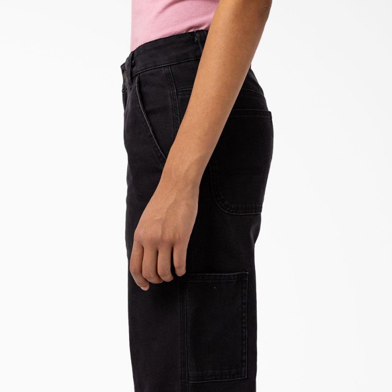 Women's Dickies Regular Fit Duck Pants Black | 0789163-MX