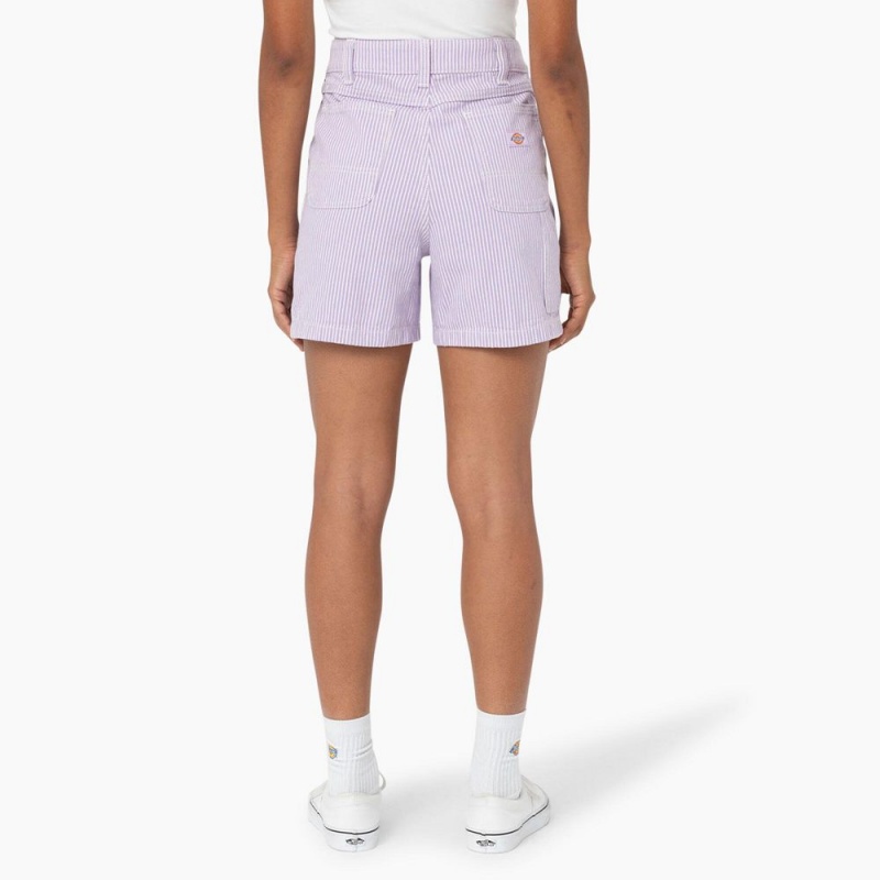 Women's Dickies Regular Fit Hickory Stripe Shorts Purple | 9048356-CL