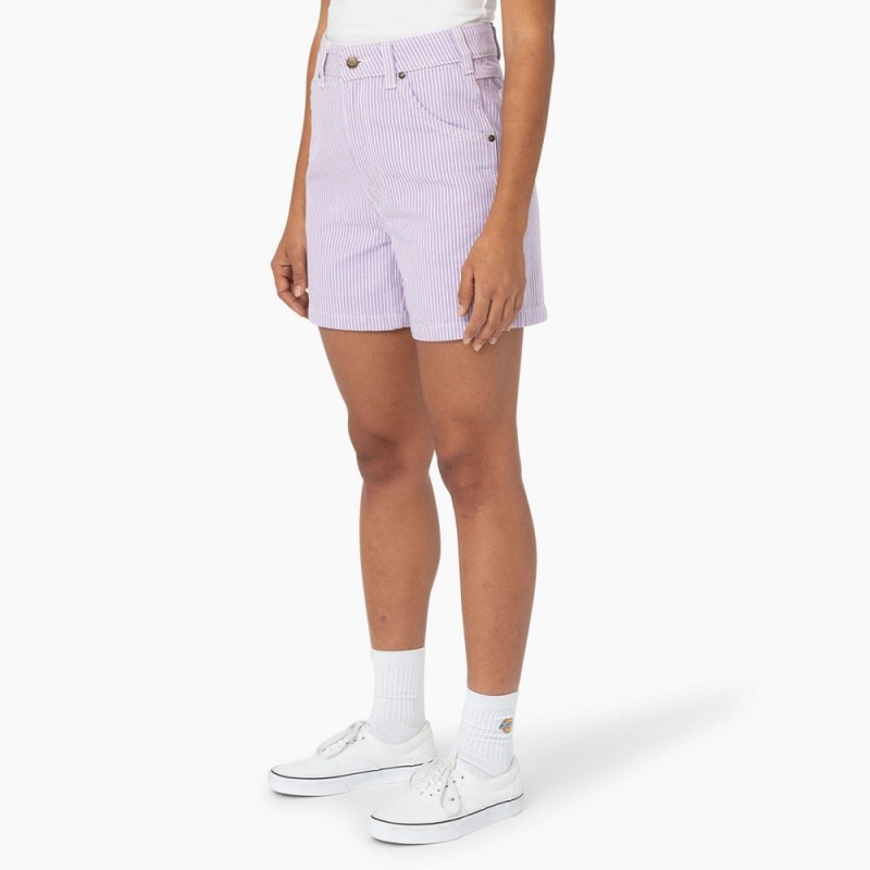 Women's Dickies Regular Fit Hickory Stripe Shorts Purple | 9048356-CL