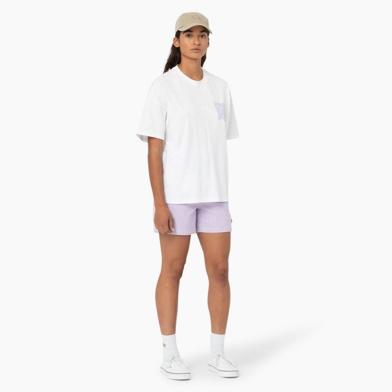 Women's Dickies Regular Fit Hickory Stripe Shorts Purple | 9048356-CL