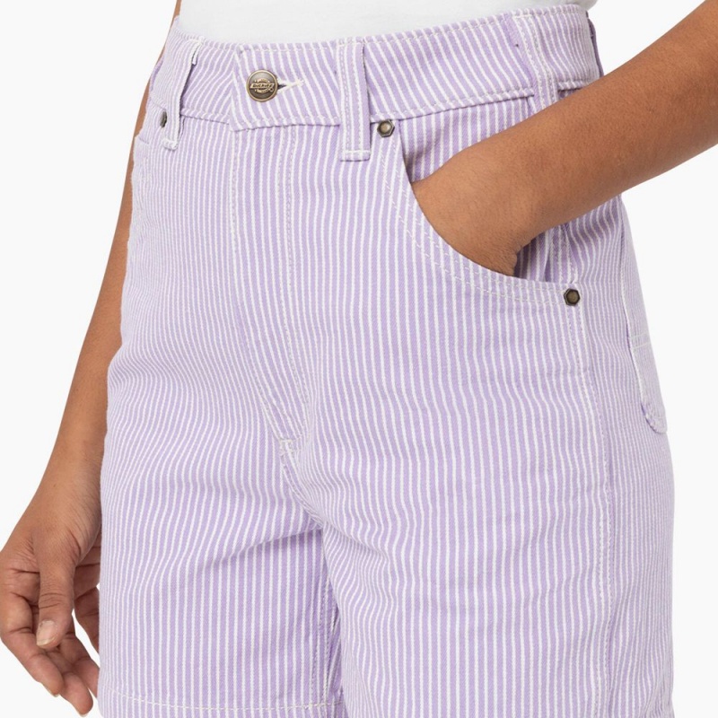 Women's Dickies Regular Fit Hickory Stripe Shorts Purple | 9048356-CL