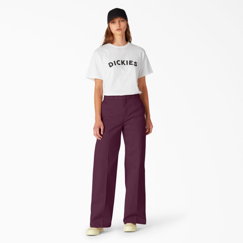 Women's Dickies Regular Fit Wide Leg Work Pants Purple | 2975061-IC