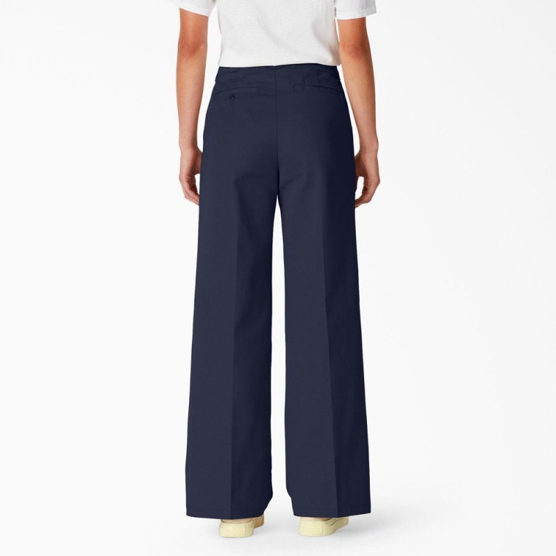 Women's Dickies Regular Fit Wide Leg Work Pants Navy | 9358476-OQ