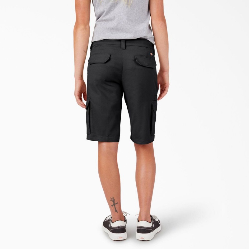 Women's Dickies Relaxed Fit Cargo Shorts Black | 6502419-GP