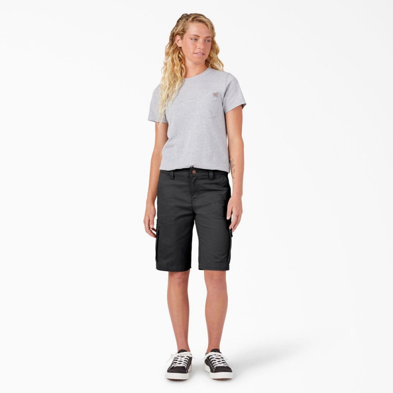 Women's Dickies Relaxed Fit Cargo Shorts Black | 6502419-GP