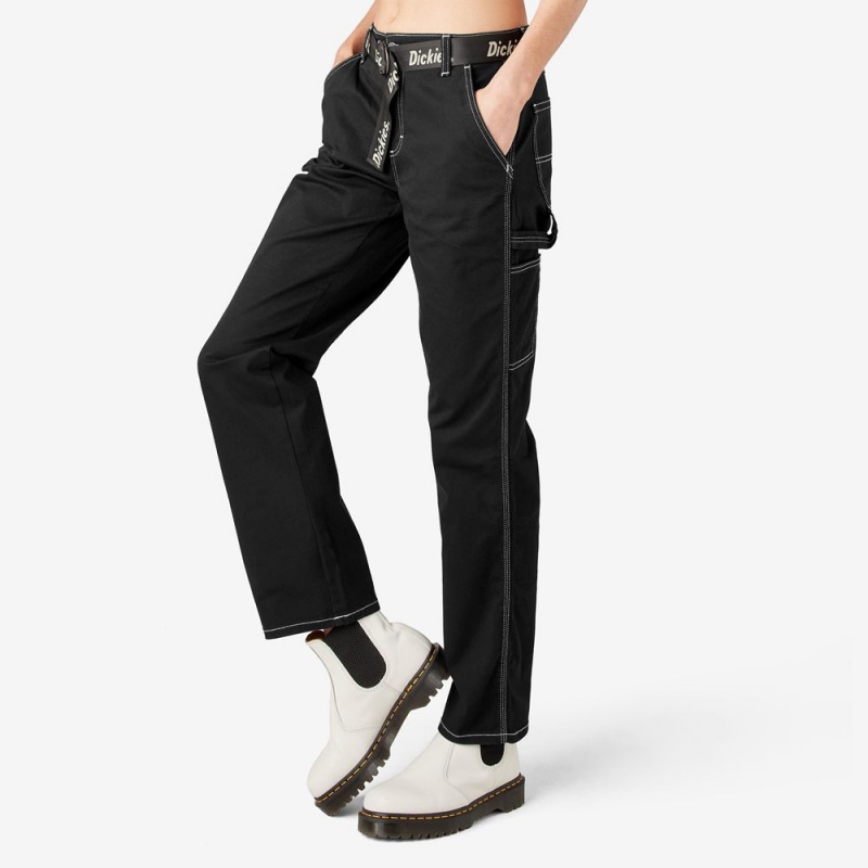 Women's Dickies Relaxed Fit Carpenter Pants Black | 4278593-OY