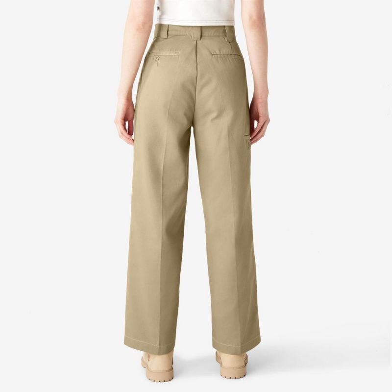 Women's Dickies Relaxed Fit Double Knee Pants Khaki | 8204716-NP