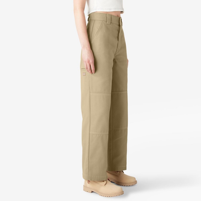 Women's Dickies Relaxed Fit Double Knee Pants Khaki | 8204716-NP