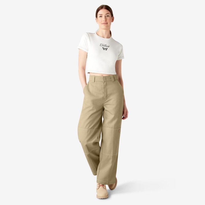 Women's Dickies Relaxed Fit Double Knee Pants Khaki | 8204716-NP