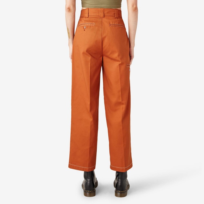 Women's Dickies Relaxed Fit Double Knee Pants Orange | 3926148-WK