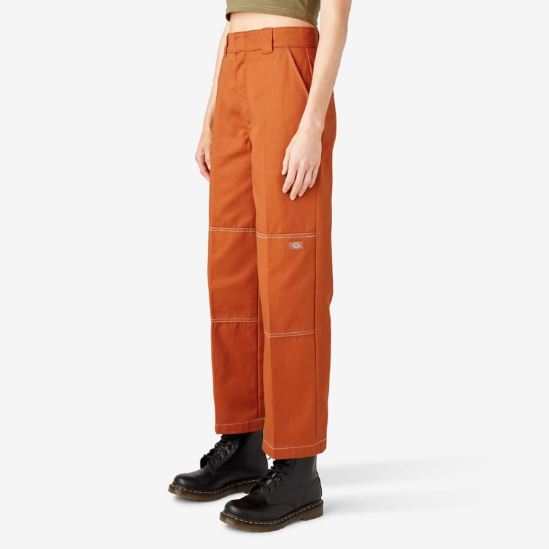 Women's Dickies Relaxed Fit Double Knee Pants Orange | 3926148-WK