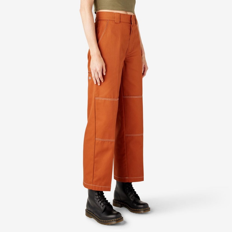 Women's Dickies Relaxed Fit Double Knee Pants Orange | 3926148-WK