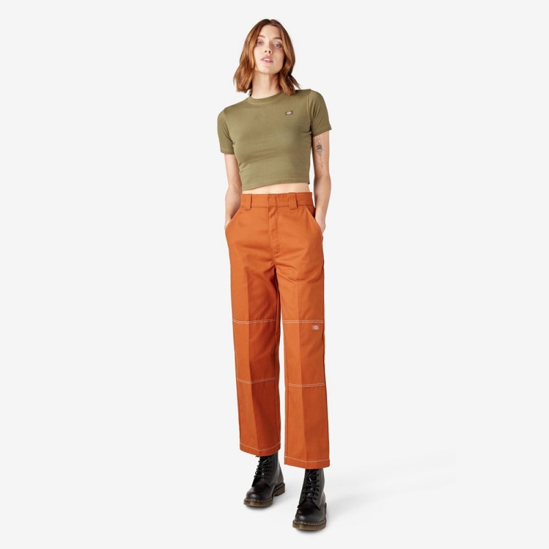 Women's Dickies Relaxed Fit Double Knee Pants Orange | 3926148-WK