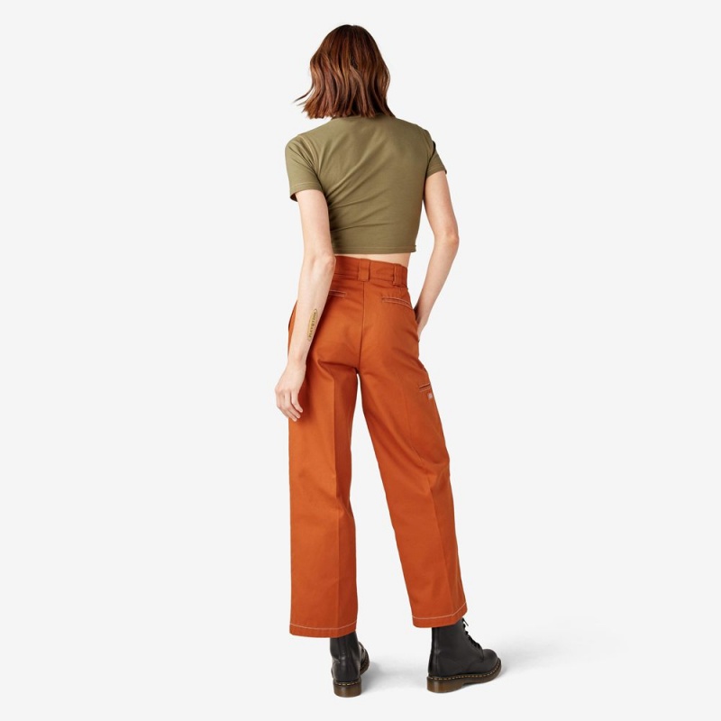 Women's Dickies Relaxed Fit Double Knee Pants Orange | 3926148-WK