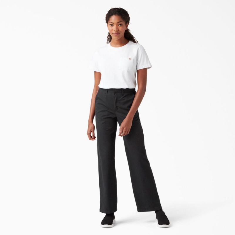 Women's Dickies Relaxed Fit Wide Leg Pants Black | 2651479-WB