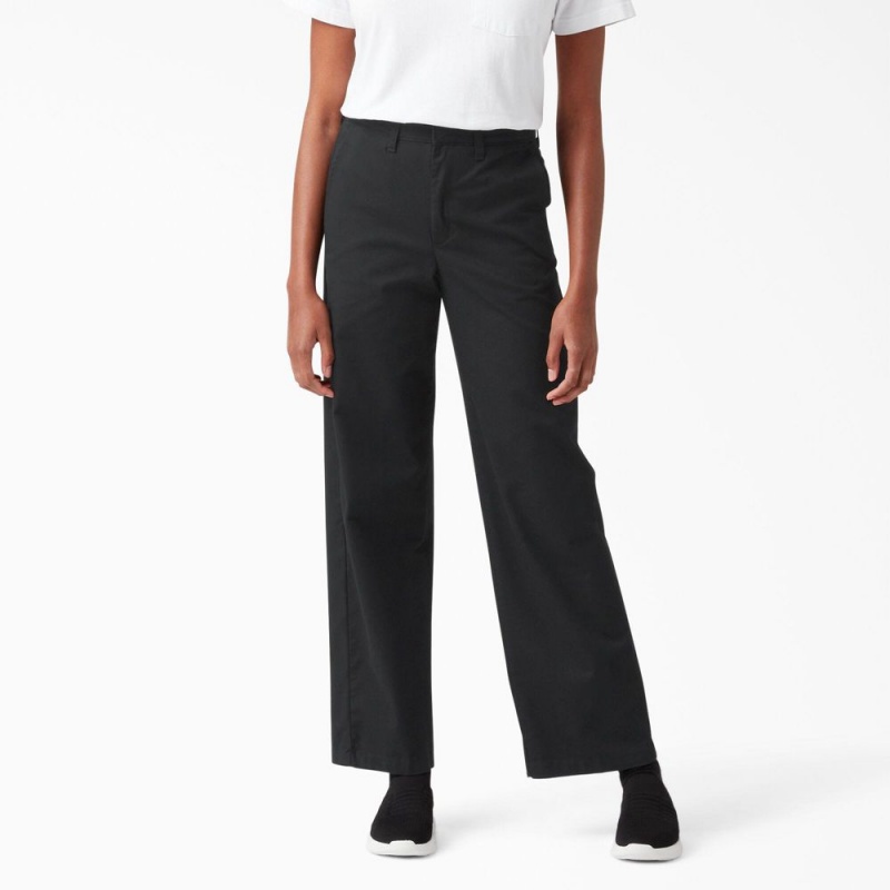 Women\'s Dickies Relaxed Fit Wide Leg Pants Black | 2651479-WB