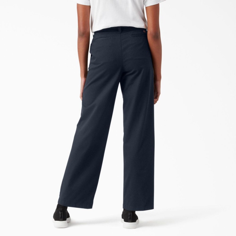 Women's Dickies Relaxed Fit Wide Leg Pants Navy | 7625810-DM