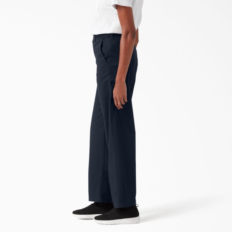 Women's Dickies Relaxed Fit Wide Leg Pants Navy | 7625810-DM