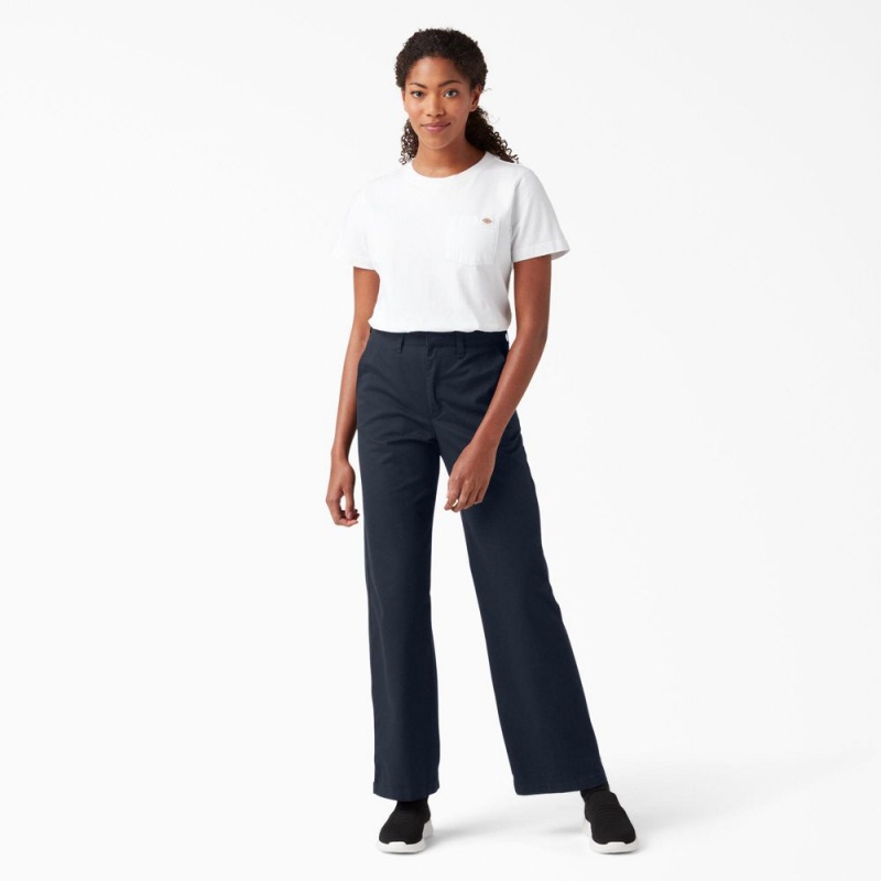 Women's Dickies Relaxed Fit Wide Leg Pants Navy | 7625810-DM