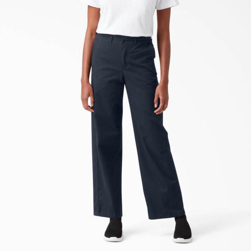 Women\'s Dickies Relaxed Fit Wide Leg Pants Navy | 7625810-DM