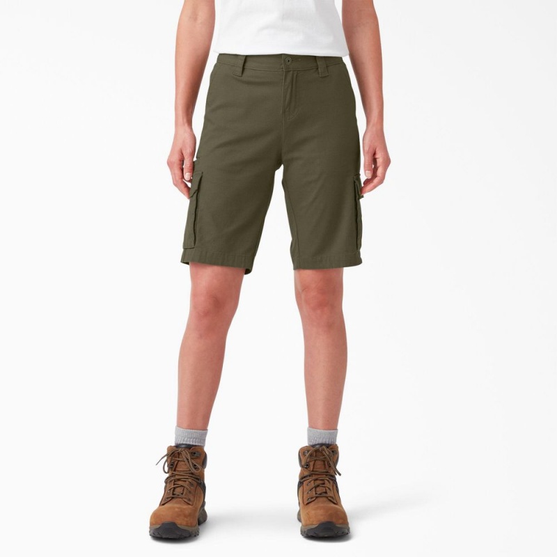 Women\'s Dickies Ripstop Cargo Shorts Green | 1638542-QK