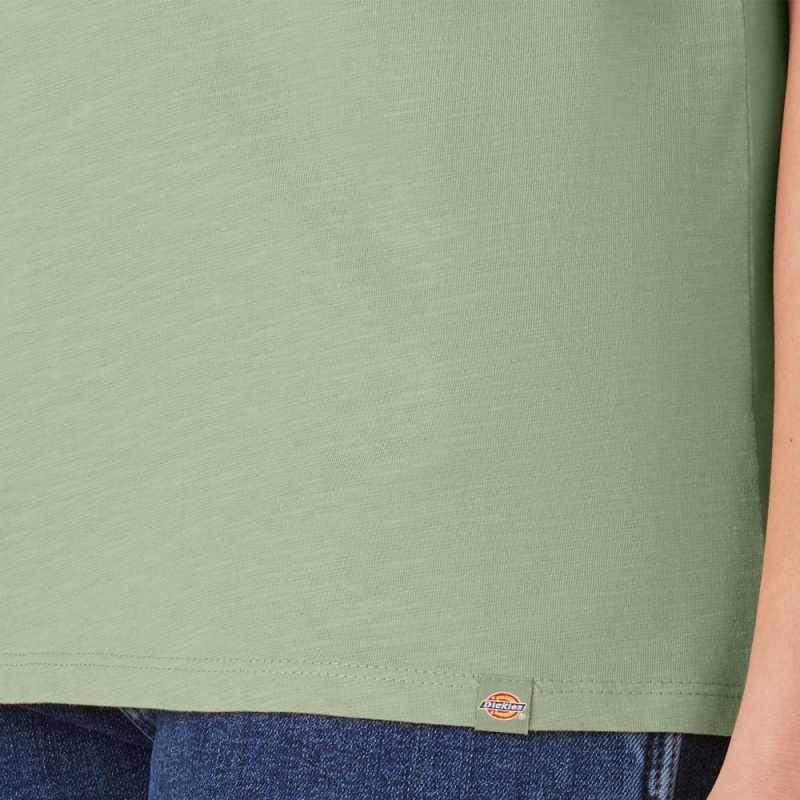 Women's Dickies Short Sleeve V-Neck T-Shirt Green | 9256407-LR